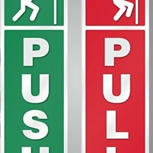 Multicolor Self Adhesive Push And Pull Sign Stickers For Glass, Wood, Or Metal Doors | Easy To Apply, Design For Home, Office, Business (Set Of 2)