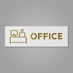 Office Premium White Gold Finish Acrylic Office Door Sign Easy Mount Self-Adhesive Tape Signage For Hotel, Office, Resort, Society, Corporate, Business & Hospital