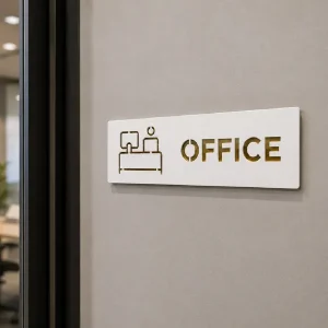Office Premium White Gold Finish Acrylic Office Door Sign Easy Mount Self-Adhesive Tape Signage For Hotel, Office, Resort, Society, Corporate, Business & Hospital - Image 4