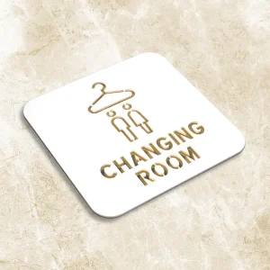 Changing Room Door Sign Premium White Gold Acrylic Name Plate With Self-Adhesive Backing Elegant, Easy-To-Mount Signage For Office, Hotel, Resort, Spa, Corporate, Society & Business Use - Image 4