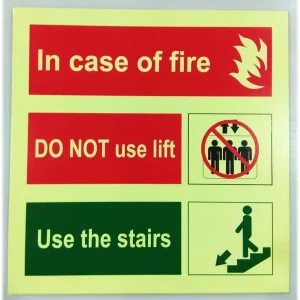 Alternative view of Green & Yellow Emergency Fire Safety Sign 'In Case Of Fire Do Not Use Lift, Use Stairs' Glow-In-The-Dark Safety Board For Business, Office, School, Hotel, Cafe, Hospital Green & Yellow, 8X8 Inch