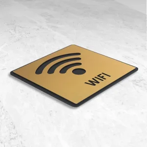 Wifi Premium Gold Acrylic 'Free Wifi' Sign Brush Finish, Self-Adhesive With 3M Double-Sided Tape, 5.8 Inch Easy Mount Wifi Signage For Cafã©, Office, Hotel, Store, School, Hospital - Image 4