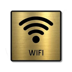 Alternative view of Wifi Premium Gold Acrylic 'Free Wifi' Sign Brush Finish, Self-Adhesive With 3M Double-Sided Tape, 5.8 Inch Easy Mount Wifi Signage For Cafã©, Office, Hotel, Store, School, Hospital