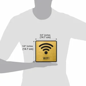 Wifi Premium Gold Acrylic 'Free Wifi' Sign Brush Finish, Self-Adhesive With 3M Double-Sided Tape, 5.8 Inch Easy Mount Wifi Signage For Cafã©, Office, Hotel, Store, School, Hospital - Image 3