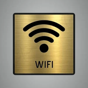 Wifi Premium Gold Acrylic 'Free Wifi' Sign Brush Finish, Self-Adhesive With 3M Double-Sided Tape, 5.8 Inch Easy Mount Wifi Signage For Cafã©, Office, Hotel, Store, School, Hospital