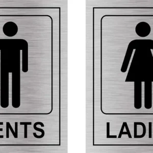 Alternative view of Silver Acrylic Gents & Ladies Washroom Toilet Sign Board | Waterproof, Easy To Apply Signage For Office, Hospital, Mall, And Public Use (Looks Like Stainless Steel)