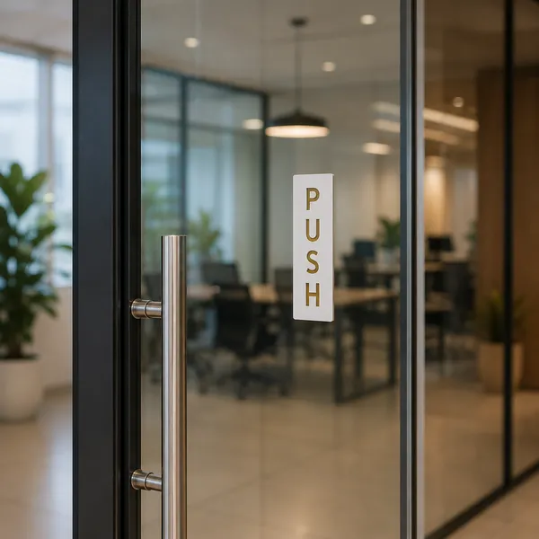 Push & Pull Premium White & Golden Finish Acrylic Push Pull Door Sign 6 X 2 Inch Easy Mount Self-Adhesive Tape Signage For Hotel, Office, Corporate, Business, Resort & Society - Image 5