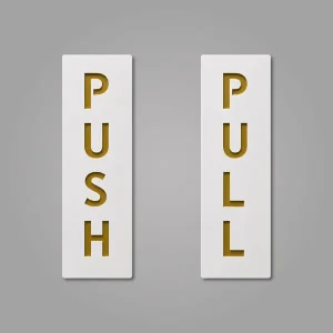 Push & Pull Premium White & Golden Finish Acrylic Push Pull Door Sign 6 X 2 Inch Easy Mount Self-Adhesive Tape Signage For Hotel, Office, Corporate, Business, Resort & Society