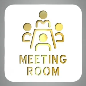 Meeting Room Premium White Gold Finish Acrylic Meeting Room Door Sign Easy Mount Self-Adhesive Tape Signage For Hotel, Office, Resort, Society, Corporate & Business Use