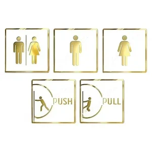 Alternative view of White & Gold Premium Finish Acrylic Men, Women, Restroom, Push & Pull Door Sign Set Easy Mount 3M Self-Adhesive Tape Signage For Hotel, Office, Corporate & Business Use