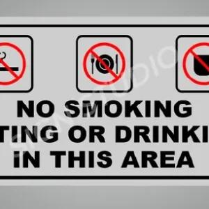 White Heavy Duty Foam Sheet Sign Board No Smoking, No Eating, No Drinking Printed Design Ideal For Office, Factory, Hospital, And Public Places (Pack Of 1)