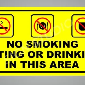 Yellow Heavy Duty Foam Sheet Sign Board No Smoking, No Eating, No Drinking Printed Design Ideal For Office, Factory, Hospital, And Public Places (Pack Of 2)