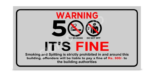 White No Smoking Fine Applicable Warning Foam Sign Board Waterproof & Durable With Adhesive Back For Office, Public Areas & Buildings (Pack Of 2) - Image 2