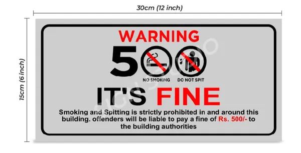 White No Smoking Fine Applicable Warning Foam Sign Board Waterproof & Durable With Adhesive Back For Office, Public Areas & Buildings (Pack Of 2) - Image 3