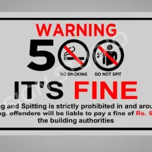White No Smoking Fine Applicable Warning Foam Sign Board Waterproof & Durable With Adhesive Back For Office, Public Areas & Buildings (Pack Of 2)