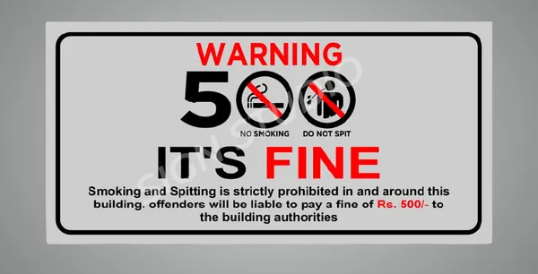 White No Smoking Fine Applicable Warning Foam Sign Board Waterproof & Durable With Adhesive Back For Office, Public Areas & Buildings (Pack Of 2)