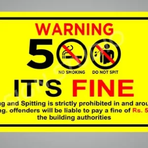 Yellow No Smoking Fine Applicable Warning Foam Sign Board Waterproof & Durable With Adhesive Back For Office, Public Areas & Buildings (Pack Of 1)