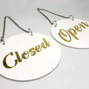 Alternative view of Open & Close Premium White Gold Finish Acrylic Open & Close Hanging Door Sign Elegant Double-Sided Signage For Resort, Society, Hotel, Office, Corporate, Business & Hospital