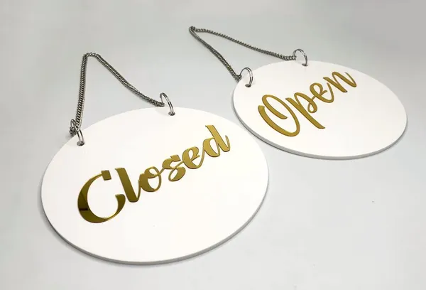 Open & Close Premium White Gold Finish Acrylic Open & Close Hanging Door Sign Elegant Double-Sided Signage For Resort, Society, Hotel, Office, Corporate, Business & Hospital - Image 2