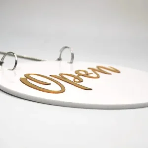 Open & Close Premium White Gold Finish Acrylic Open & Close Hanging Door Sign Elegant Double-Sided Signage For Resort, Society, Hotel, Office, Corporate, Business & Hospital - Image 5