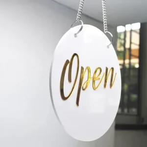Open & Close Premium White Gold Finish Acrylic Open & Close Hanging Door Sign Elegant Double-Sided Signage For Resort, Society, Hotel, Office, Corporate, Business & Hospital - Image 3
