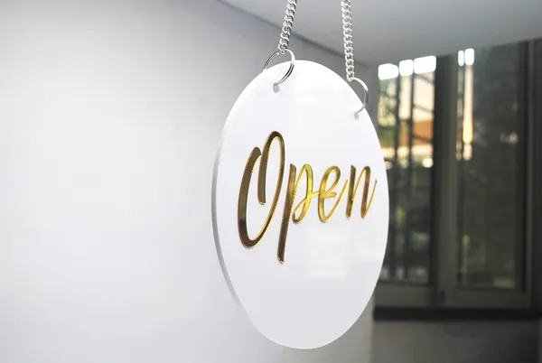 Open & Close Premium White Gold Finish Acrylic Open & Close Hanging Door Sign Elegant Double-Sided Signage For Resort, Society, Hotel, Office, Corporate, Business & Hospital - Image 3