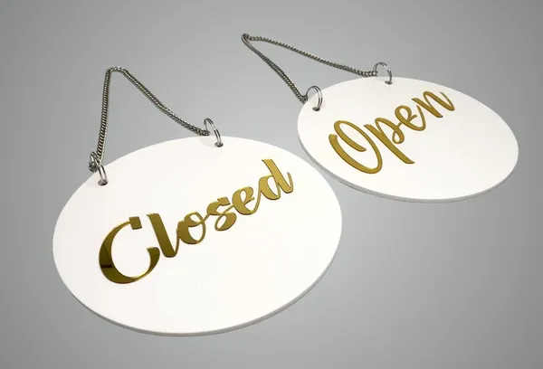 Open & Close Premium White Gold Finish Acrylic Open & Close Hanging Door Sign Elegant Double-Sided Signage For Resort, Society, Hotel, Office, Corporate, Business & Hospital