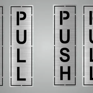 Set of 4 Pcs - Premium Acrylic Push Pull Stickers For Glass And Wood | Self Adhesive Sticker For Door Hospital Malls Office (Looks Like Stainless Steel)