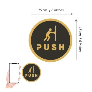 Push Pull Push & Pull Sign Golden Black Acrylic Round Door Signage, Self-Adhesive 6 Inch Sticker For Glass Door In Office, Store, Cafe, Hotel, Restaurant, Business & Shop - Image 3