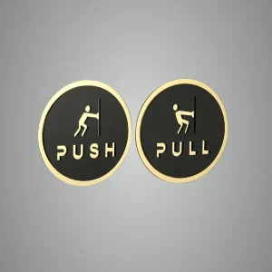 Push Pull Push & Pull Sign Golden Black Acrylic Round Door Signage, Self-Adhesive 6 Inch Sticker For Glass Door In Office, Store, Cafe, Hotel, Restaurant, Business & Shop
