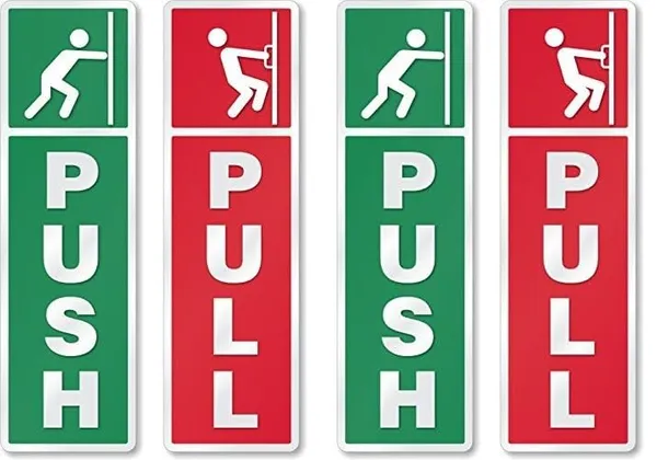 Multicolor Self Adhesive Push And Pull Sign Stickers For Glass, Wood, Or Metal Doors | Easy To Apply, Design For Home, Office, Business (Set Of 4) - Image 2