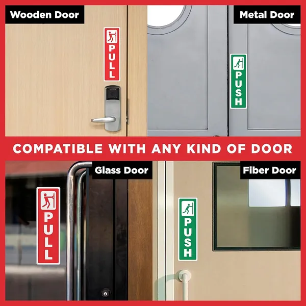 Multicolor Self Adhesive Push And Pull Sign Stickers For Glass, Wood, Or Metal Doors | Easy To Apply, Design For Home, Office, Business (Set Of 4) - Image 4