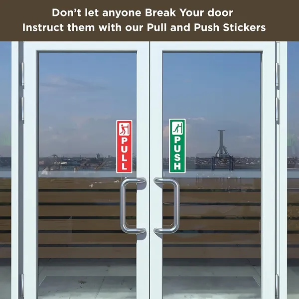 Multicolor Self Adhesive Push And Pull Sign Stickers For Glass, Wood, Or Metal Doors | Easy To Apply, Design For Home, Office, Business (Set Of 4) - Image 5