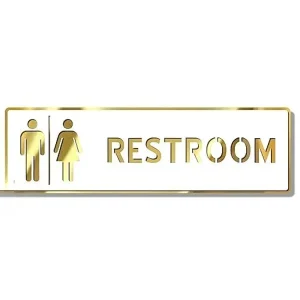 Alternative view of Rectangle Restroom Premium White & Golden Finish Acrylic Restroom Door Sign 10 X 3 Inch Easy Mount Self-Adhesive Tape Signage For Hotel, Office, Corporate, Business, Resort & Society