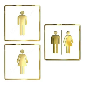 Alternative view of Restroom Men Women Premium White Gold Finish Acrylic Restroom Men & Women Door Sign Easy Mount Self-Adhesive Tape Signage For Hotel, Office, Corporate, Resort, Society, Hospital & Business Use