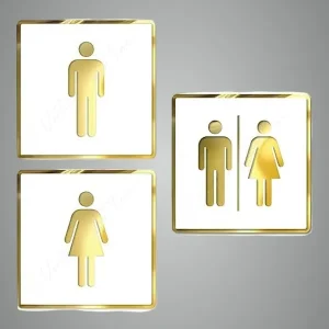 Restroom Men Women Premium White Gold Finish Acrylic Restroom Men & Women Door Sign Easy Mount Self-Adhesive Tape Signage For Hotel, Office, Corporate, Resort, Society, Hospital & Business Use