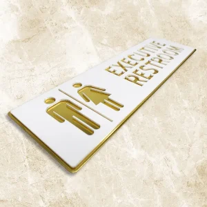 Restroom Executive Restroom Sign White Gold Finish Acrylic Self-Adhesive Board (3 X 10 Inch) For Mall, Corporate, Business, Shop, Cafe, Store, Hospital, Office, Hotel & School - Image 3
