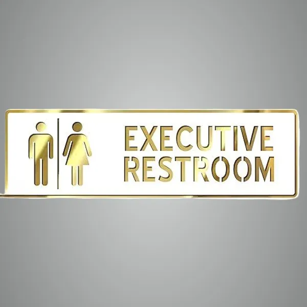 Restroom Executive Restroom Sign White Gold Finish Acrylic Self-Adhesive Board (3 X 10 Inch) For Mall, Corporate, Business, Shop, Cafe, Store, Hospital, Office, Hotel & School