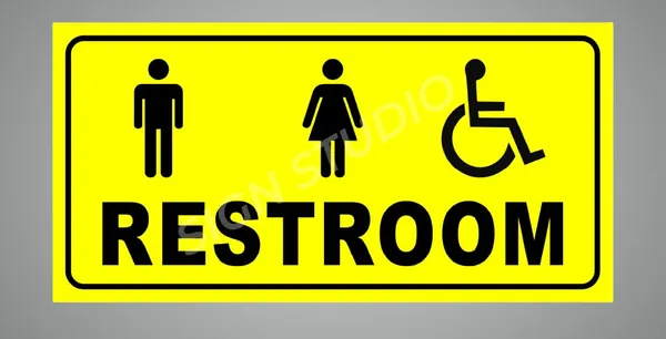 Yellow Heavy Duty Foam Sheet Sign Board Restroom Unisex Printed Design Ideal For Office, Factory, Hospital, And Public Places (Pack Of 1)
