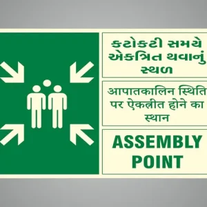 Green Glow In The Dark 'Emergency Assembly Point' Sign Board 12X8 Inch, Uv Digital Printed, Waterproof Foam For Office, Hotel, Hospital, Restaurant, Home