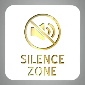 Silent Zone Premium White Gold Finish Acrylic Silent Zone Door Sign Easy Mount Self-Adhesive Tape Signage For Hotel, Office, Resort, Society, Corporate, Business & Hospital