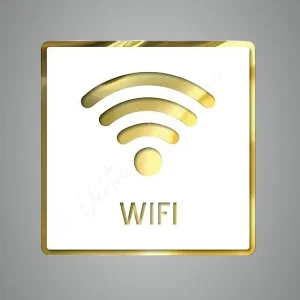 Wifi Premium White Gold Finish Acrylic Wifi Door Sign Easy Mount Self-Adhesive Tape Signage For Hotel, Office, Resort, Society, Corporate, Business & Hospital