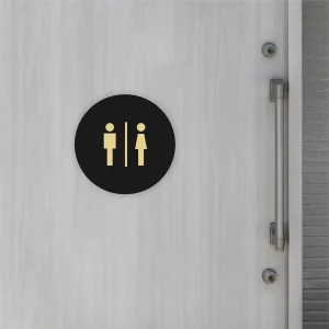 Alternative view of Black Washroom Sign Board Premium Golden Black Acrylic Round Door Sticker, Self-Adhesive Signage For Office, Hotel, Restaurant, Cafe, Business, Store & Shop Use (Black)