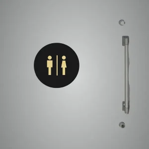 Black Washroom Sign Board Premium Golden Black Acrylic Round Door Sticker, Self-Adhesive Signage For Office, Hotel, Restaurant, Cafe, Business, Store & Shop Use (Black)