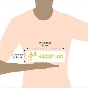 Horizontal Reception Premium White Gold Finish Acrylic Reception Desk Door Sign Easy Mount 3M Self-Adhesive Tape Signage For Hotel, Office, Resort, Society, Corporate, Business & Hospital - Image 3
