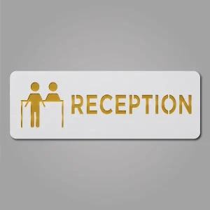 Horizontal Reception Premium White Gold Finish Acrylic Reception Desk Door Sign Easy Mount 3M Self-Adhesive Tape Signage For Hotel, Office, Resort, Society, Corporate, Business & Hospital