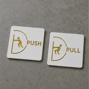 Push & Pull Premium Push & Pull Door Signage Self-Adhesive White & Golden Acrylic Sign For Business, Stores, Cafes, Shops, Hospital, School, Office, Hotel & Restaurant - Image 4
