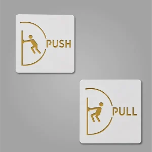 Push & Pull Premium Push & Pull Door Signage Self-Adhesive White & Golden Acrylic Sign For Business, Stores, Cafes, Shops, Hospital, School, Office, Hotel & Restaurant