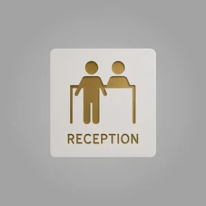 Reception Premium White Gold Finish Acrylic Reception Door Sign Easy Mount Self-Adhesive Tape Signage For Hotel, Office, Resort, Society, Corporate, Business & Hospital