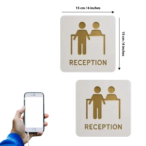 Alternative view of Reception Premium White Gold Finish Acrylic Reception Door Sign Easy Mount Self-Adhesive Tape Signage For Hotel, Office, Resort, Society, Corporate, Business & Hospital
